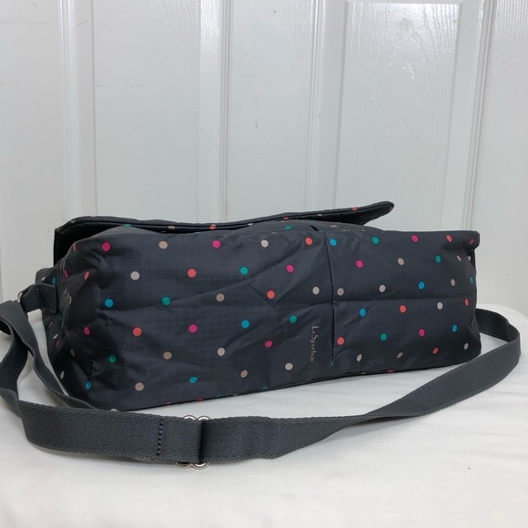 LeSportsac True Messenger Handbag Gray With Colorful Polka - Picture 6 of 16